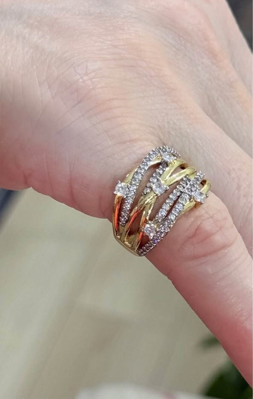 Two Tone Gold Plated CZ Layered Statement Ring Size 7 Adjustable